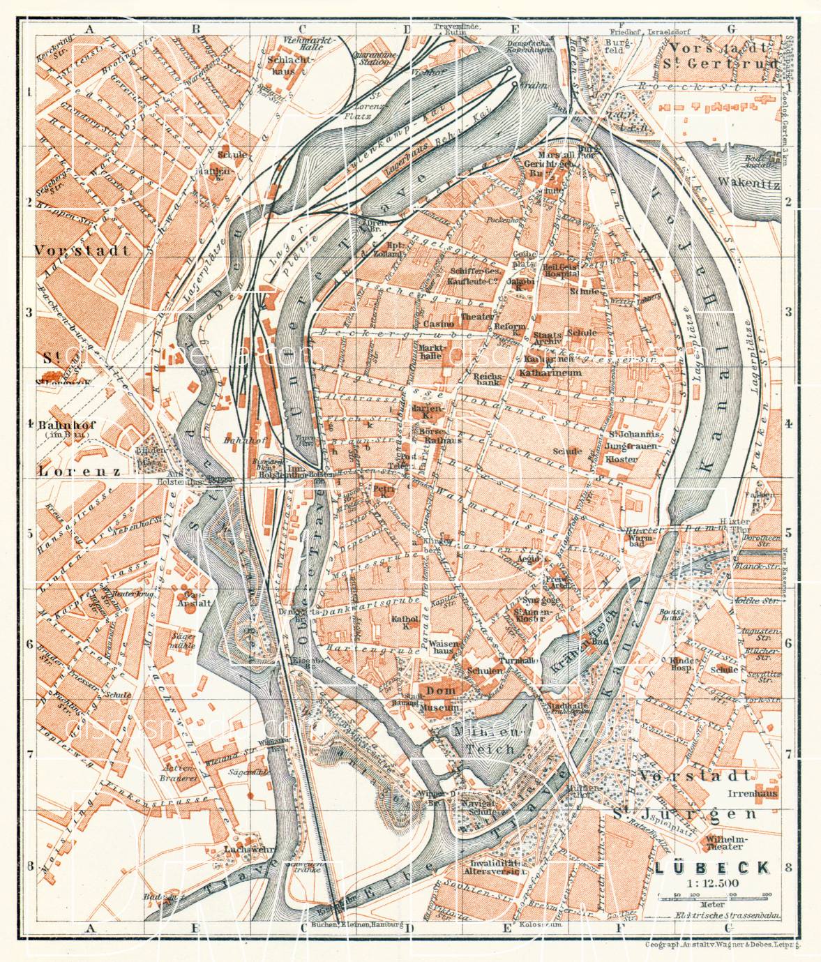 Old map of Lübeck in 1906. Buy vintage map replica poster print or ...