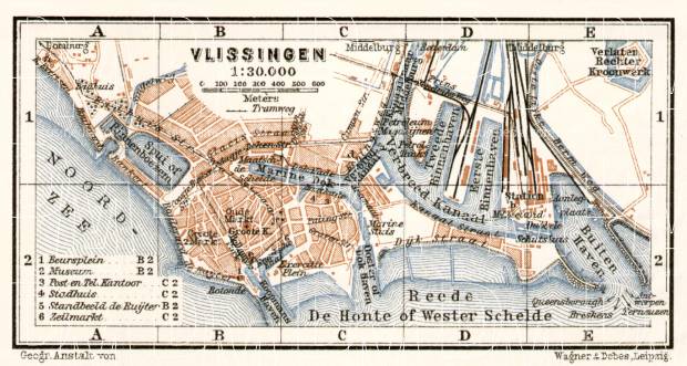 Old map of Vlissingen in 1909. Buy vintage map replica poster print or