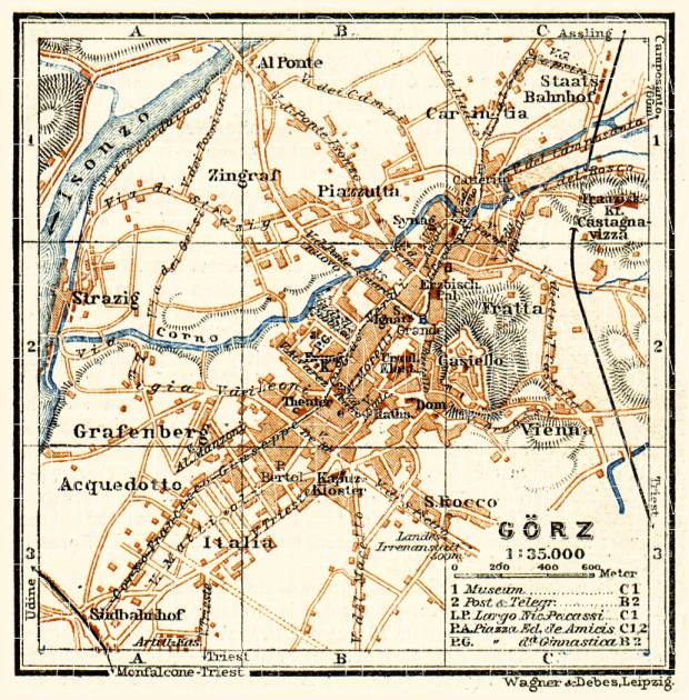 Old map of Gorizia (Görz) in 1911. Buy vintage map replica poster print ...