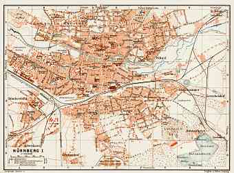 Nürnberg (Nuremberg) city map, 1909