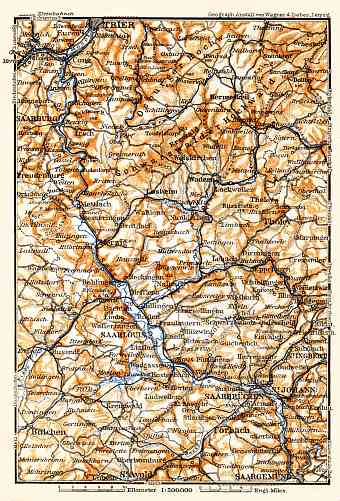 Saar Valley from Trier to Saargemünd map, 1905