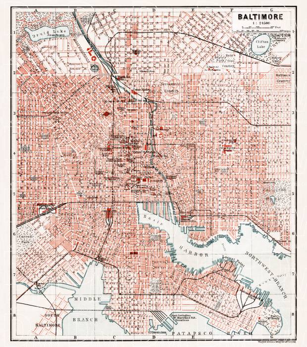 Old map of Baltimore in 1909. Buy vintage map replica poster print or ...