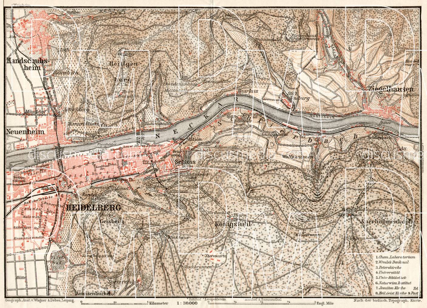 Old map of Heidelberg vicinity in 1906. Buy vintage map replica poster