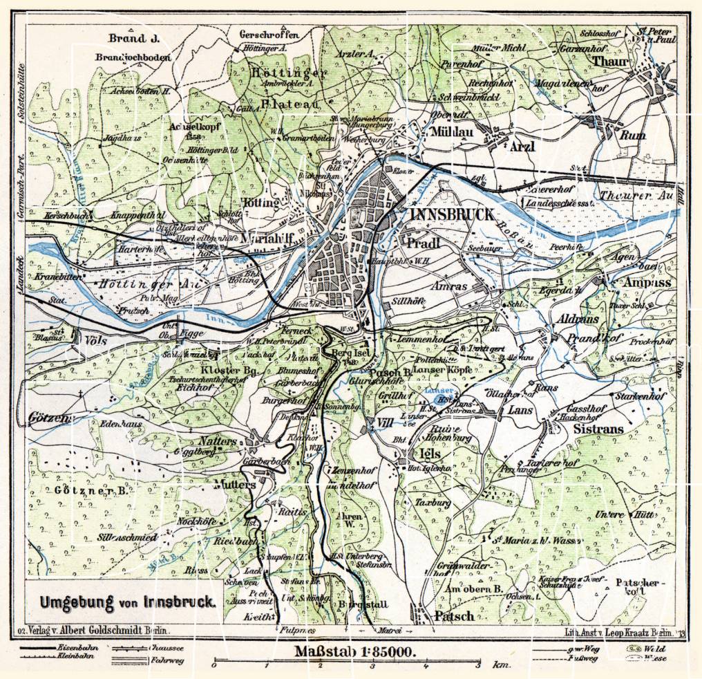 Old Map Of The Vicinity Of Innsbruck In 1911 Buy Vintage Map Replica   E7ef38e0008171a8c9e6e0c23aa764fb 