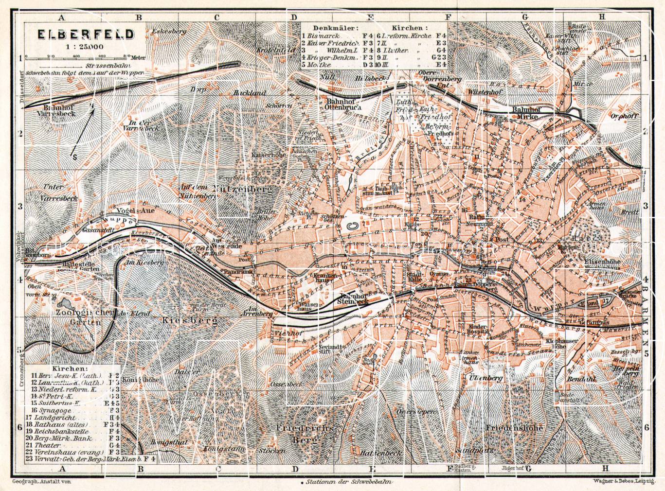 Old map of Elberfeld in 1906. Buy vintage map replica poster print or