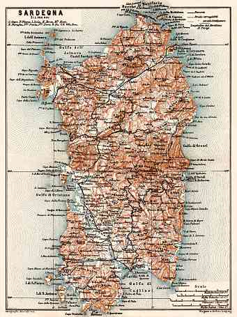 Sardinia (Sardegna) Isle map, 1913