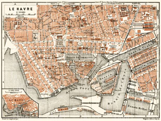 Old map of Le Havre in 1913. Buy vintage map replica poster print or ...