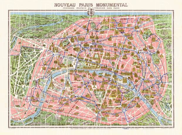 Old map of Paris (pictorial) in 1910. Buy vintage map replica poster ...