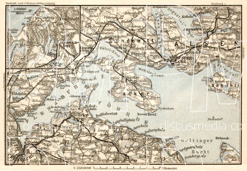 Old Map Of The Flensburg Fjord Vicinity And Glücksburg In 1911. Buy 