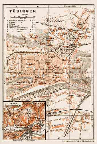 Tübingen city map, 1909