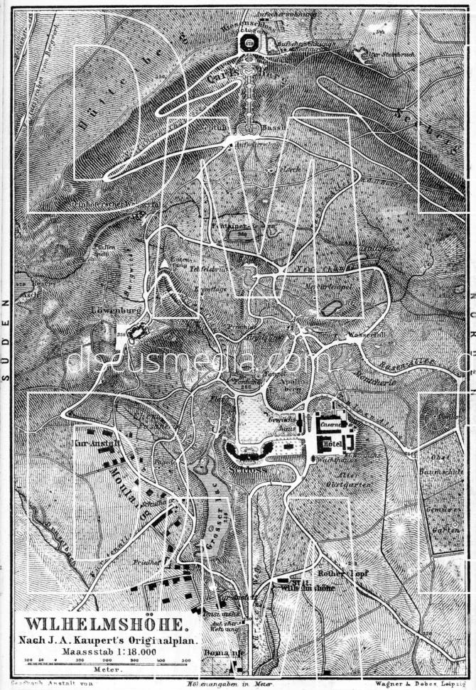 Old map of The Wilhelmshöhe Park in Cassel (Kassel) in 1887. Buy ...