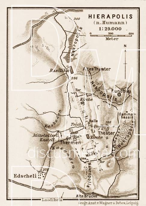 Old Map Of The Site Of Ancient Hierapolis In 1914. Buy Vintage Map 