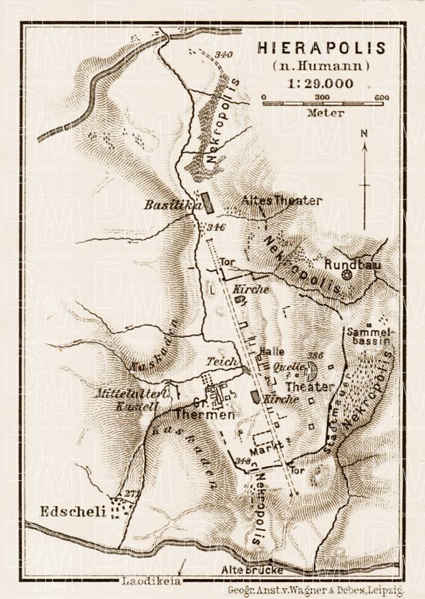 Old map of the site of ancient Hierapolis in 1914. Buy vintage map ...