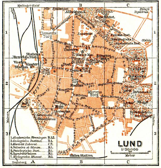 Old map of Lund in 1910. Buy vintage map replica poster print or