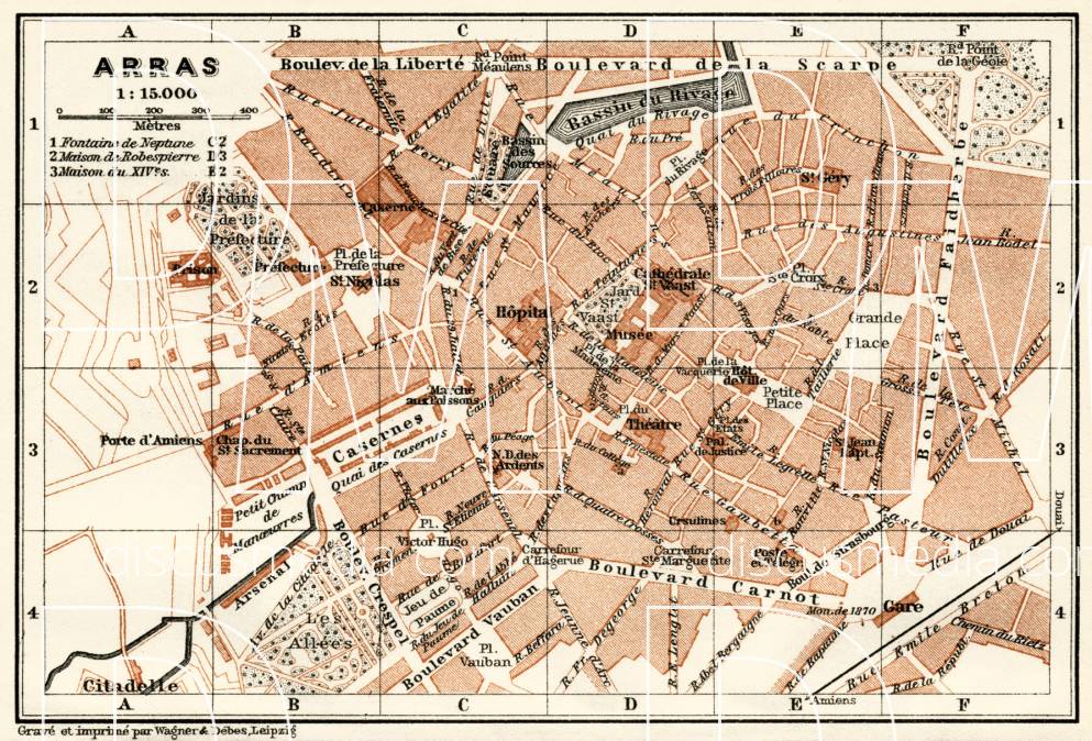 Old map of Arras in 1913. Buy vintage map replica poster print or ...