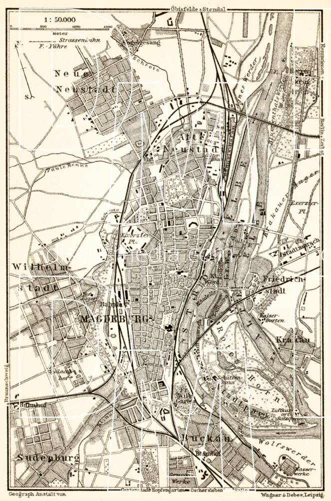 Old map of Magdeburg vicinity in 1911. Buy vintage map replica poster