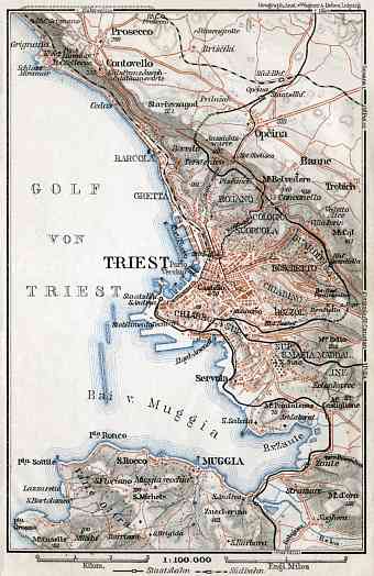 Triest (Trieste) and environs map, 1910