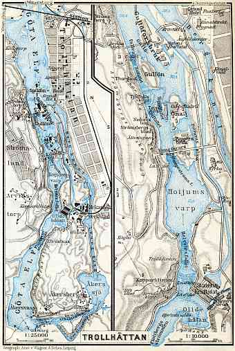 Trollhättan town plan. Trollhättan centre map, 1910