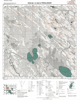 Pedralambi Lakes. Petralammet. Topografikartta 534203. Topographic map from 1944