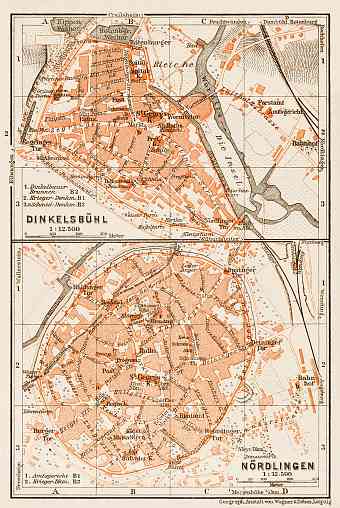 Dinkelsbühl, city map. Nördlingen city map, 1909