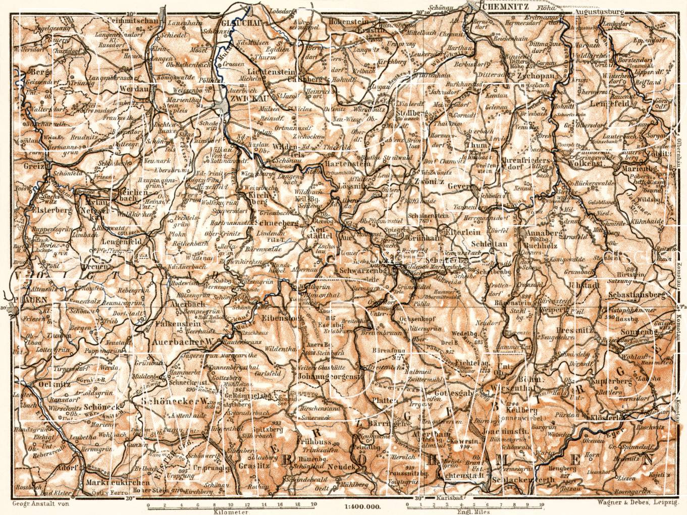 Old Map Of Erzgebirge (Ore) Mountains In 1911. Buy Vintage Map Replica ...