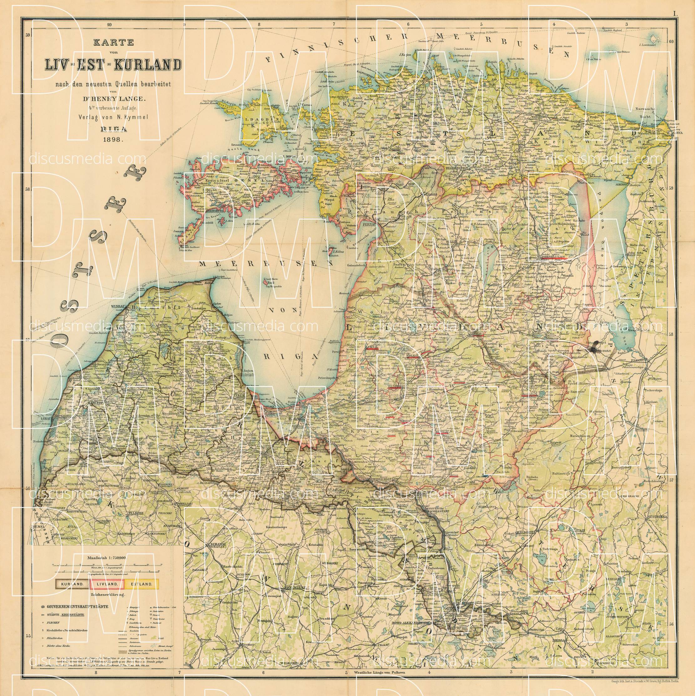 Old Map Of Estonia, Livonia And Courland In 1898. Buy Vintage Map 