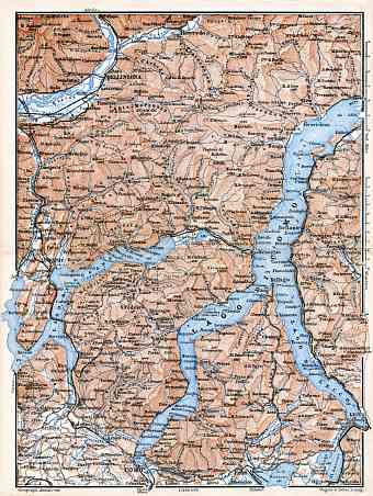 Northwest Italy on the map of Como and Lugano Lake environs, 1897