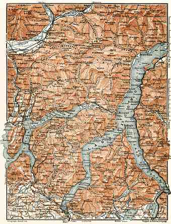 Northwest Italy on the map of Como and Lugano Lake environs, 1913