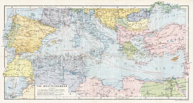 France on the map of the countries of the Mediterranean, 1911. Use the zooming tool to explore in higher level of detail. Obtain as a quality print or high resolution image