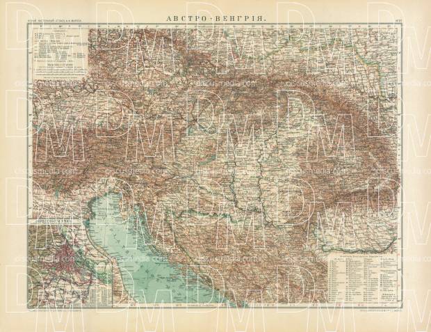 Hungary on the general map of the Austro-Hungarian Empire (in Russian), 1910. Use the zooming tool to explore in higher level of detail. Obtain as a quality print or high resolution image